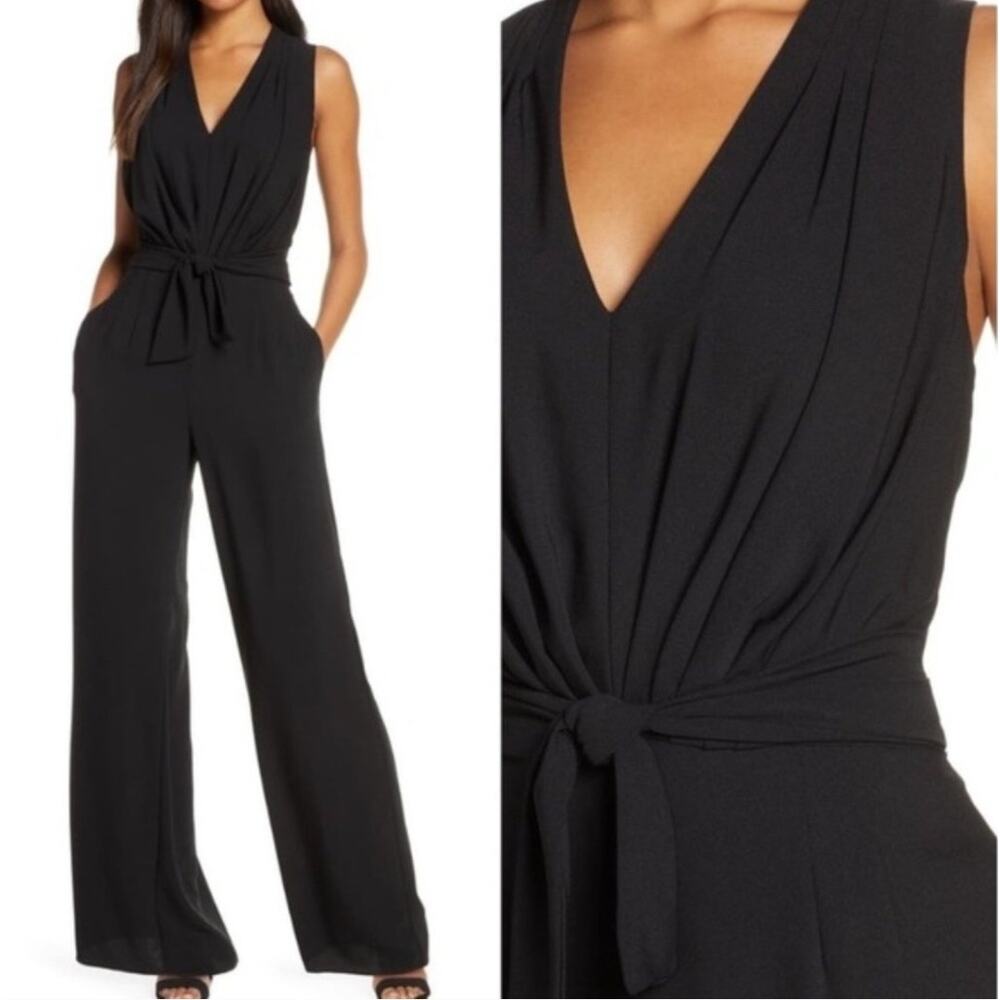 Gal Meets Glam Black Sleeveless V-Neck Tie-Waist Jumpsuit